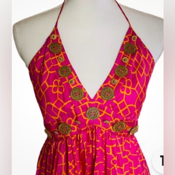 MILLY 100 % Silk Maxi Halter Dress size 10 - Picture 4 of 6